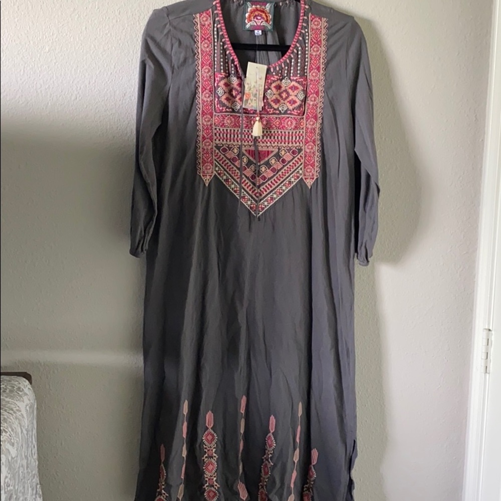 Johnny Was Sabriya Weekend Dress Gray & Pink Sz M - Picture 9 of 9